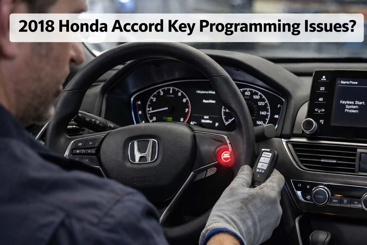 Driver facing 2018 Honda Accord dashboard showing keyless start warning showing 2018 Honda Accord Key Programming Issues help