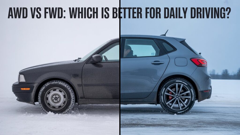 Side by side winter driving comparison showing traction and handling, asking AWD vs FWD: Which Is Better for Daily Driving?