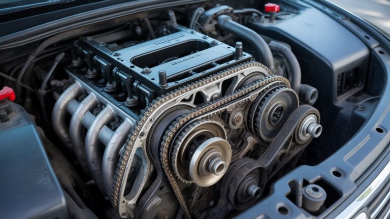 Close-up of a Honda engine showing the timing system, helping explain “Do Honda Accords Have Timing Belts or Chains?” clearly.