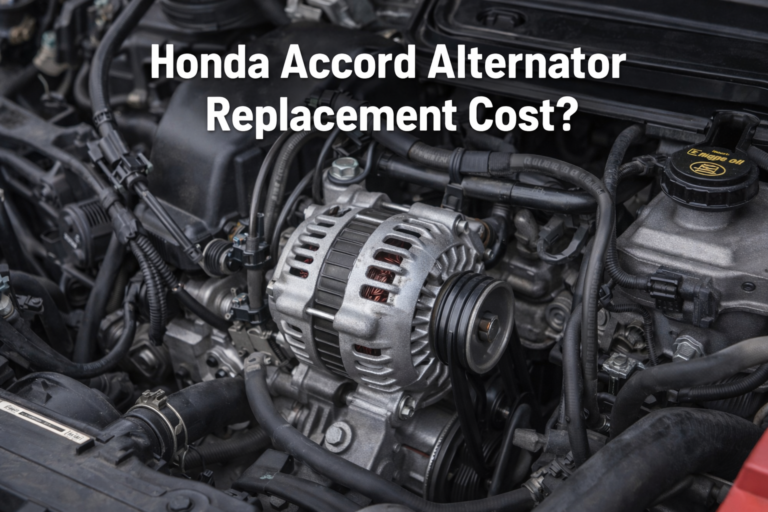 Honda Accord engine bay showing alternator and belt, illustrating Honda Accord alternator replacement cost during real repair or inspection.