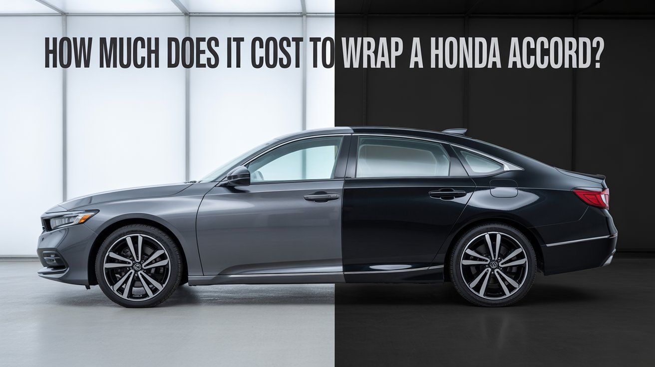 How much does it cost to wrap a Honda Accord displayed with half-wrapped design to show pricing differences in wrap coverage.
