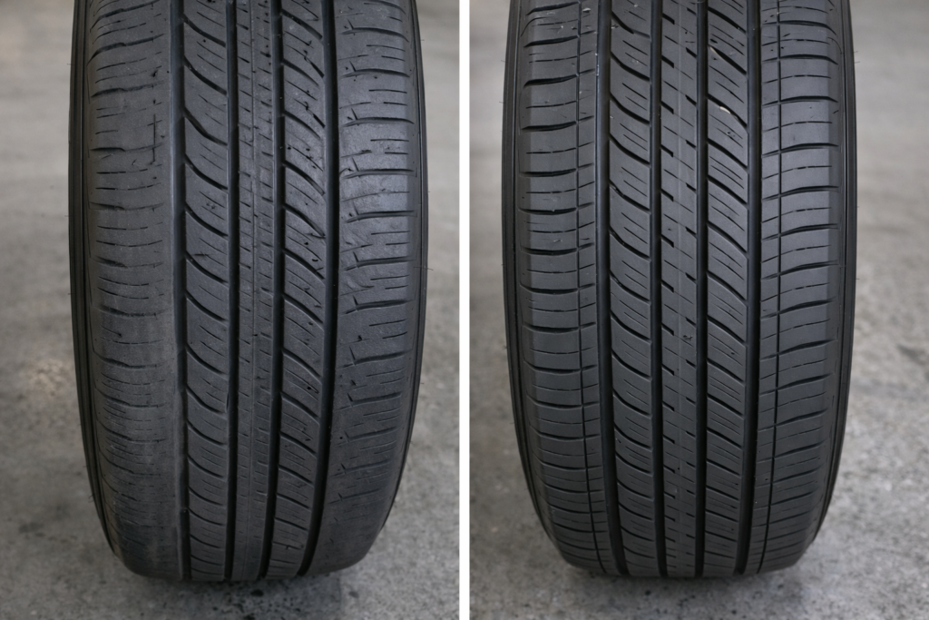 Underinflated Honda Accord tire showing wear and warning light explains What Happens If the Tire PSI Is Too Low on an Accord?
