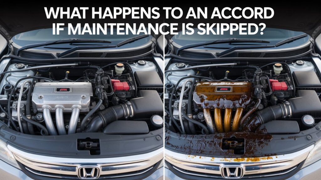 What Happens to an Accord If Maintenance Is Skipped? vs neglected engine bay shows damage, dirt buildup, and reduced lifespan