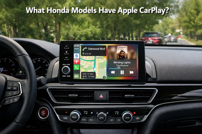 Honda Accord infotainment screen displaying Apple CarPlay with navigation and music apps