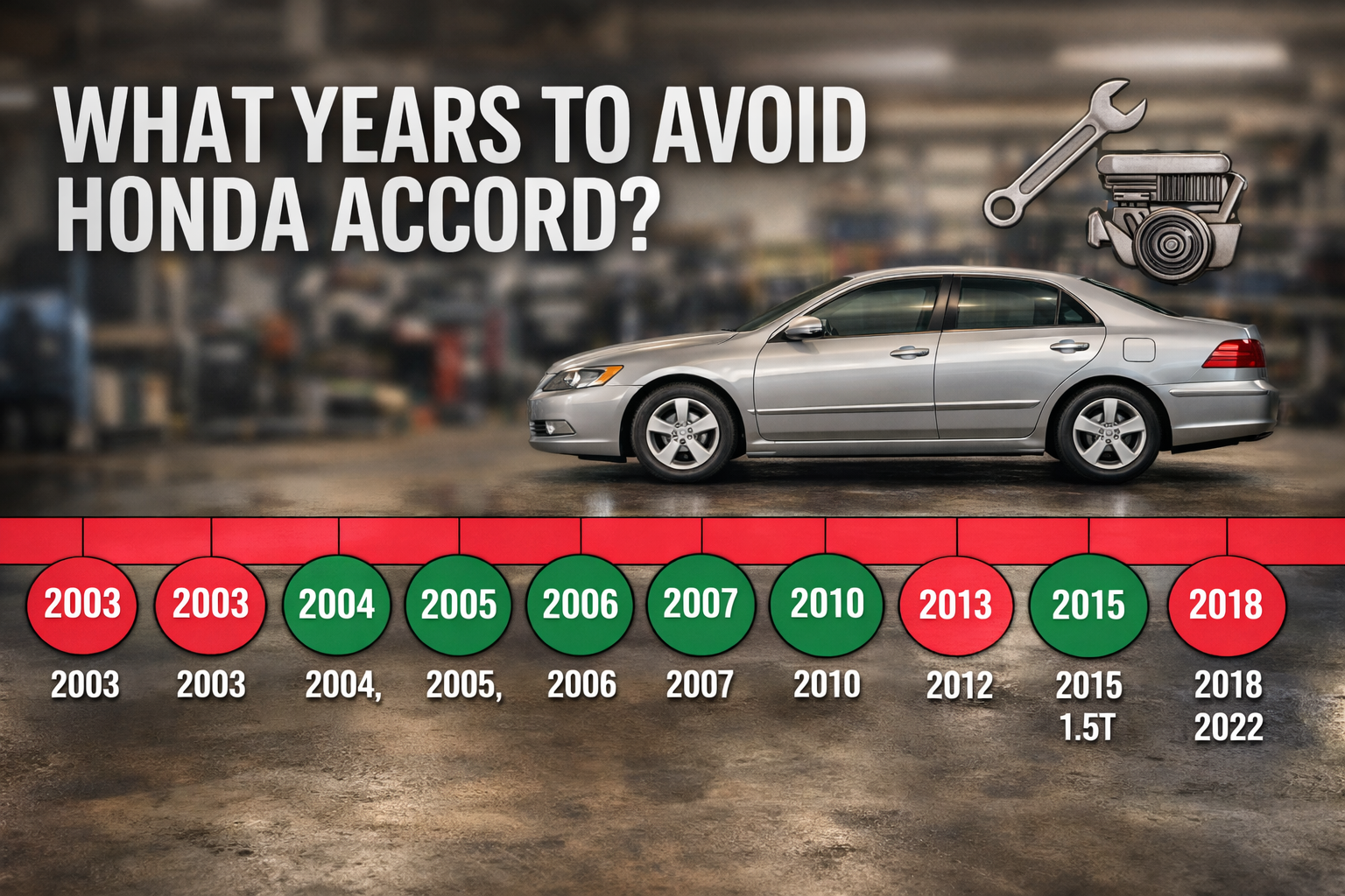 What Years To Avoid Honda Accord? Visual chart showing risky and reliable Accord model years based on common owner problems.