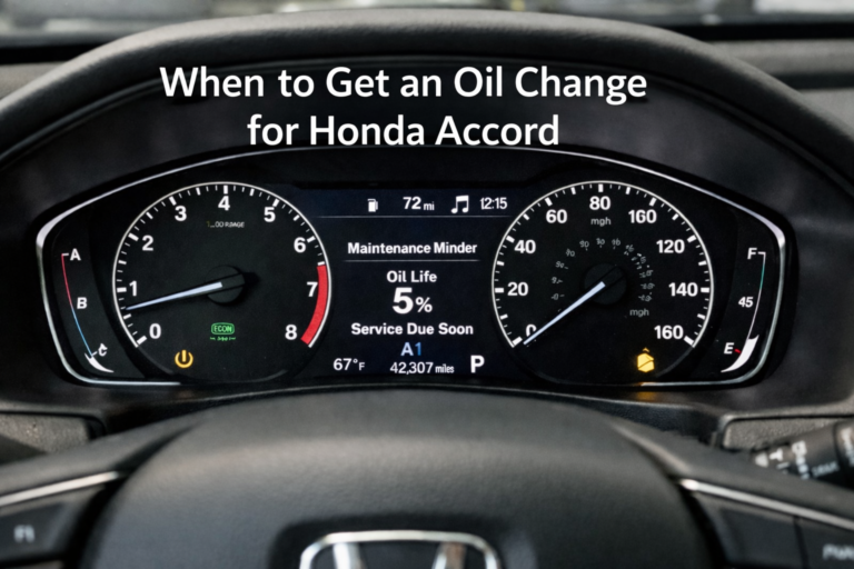 Honda Accord dashboard showing 5% oil life alert, helping drivers know when to get an oil change for Honda Accord service timing.