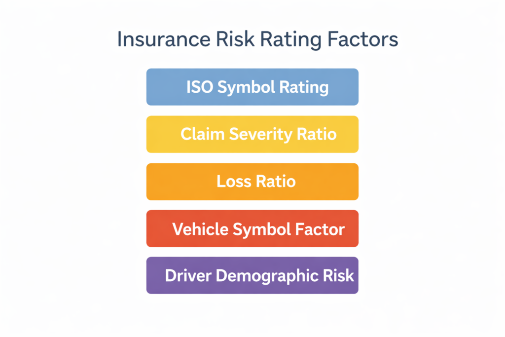 Infographic showing how insurers decide whether a car is a sports car using ISO rating, loss ratio, and risk factors.