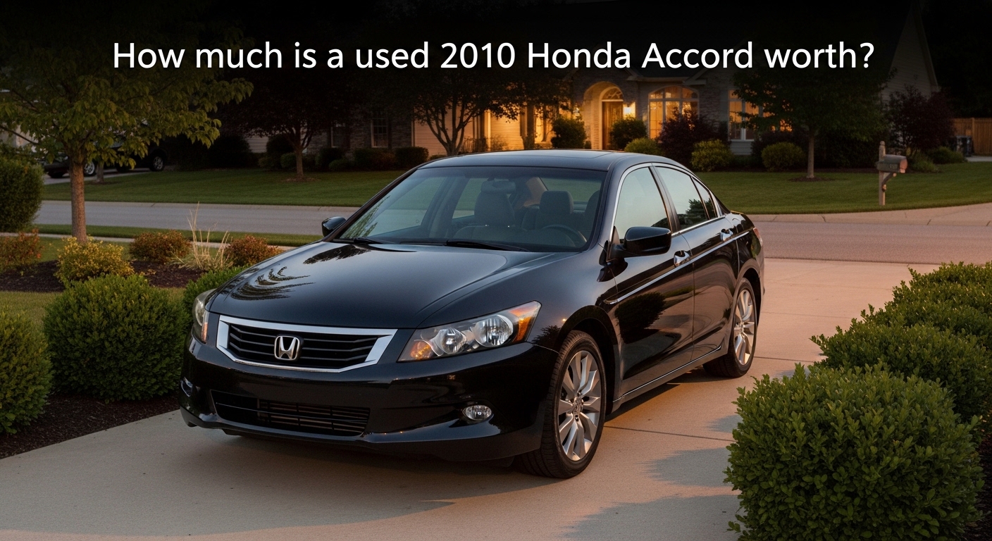 How much is a used 2010 Honda Accord worth? Black 2010 Accord sedan parked in suburban driveway at sunset.