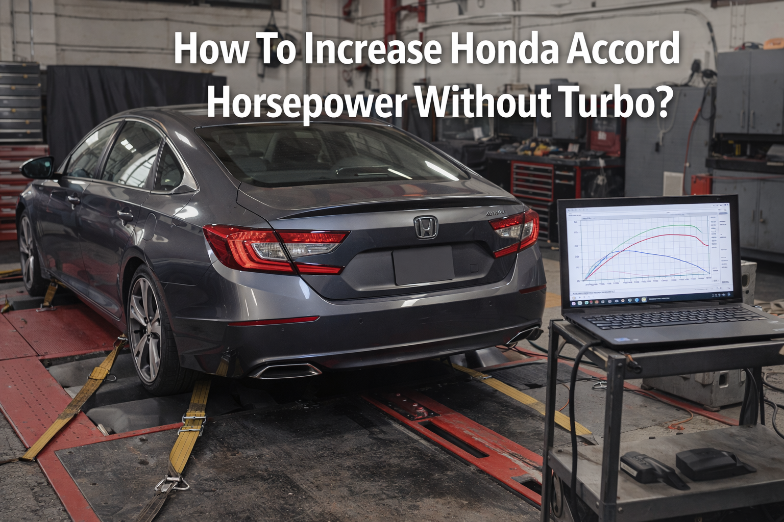 Honda Accord on a dyno test showing how to increase Honda Accord horsepower without turbo using ECU tuning and performance setup.