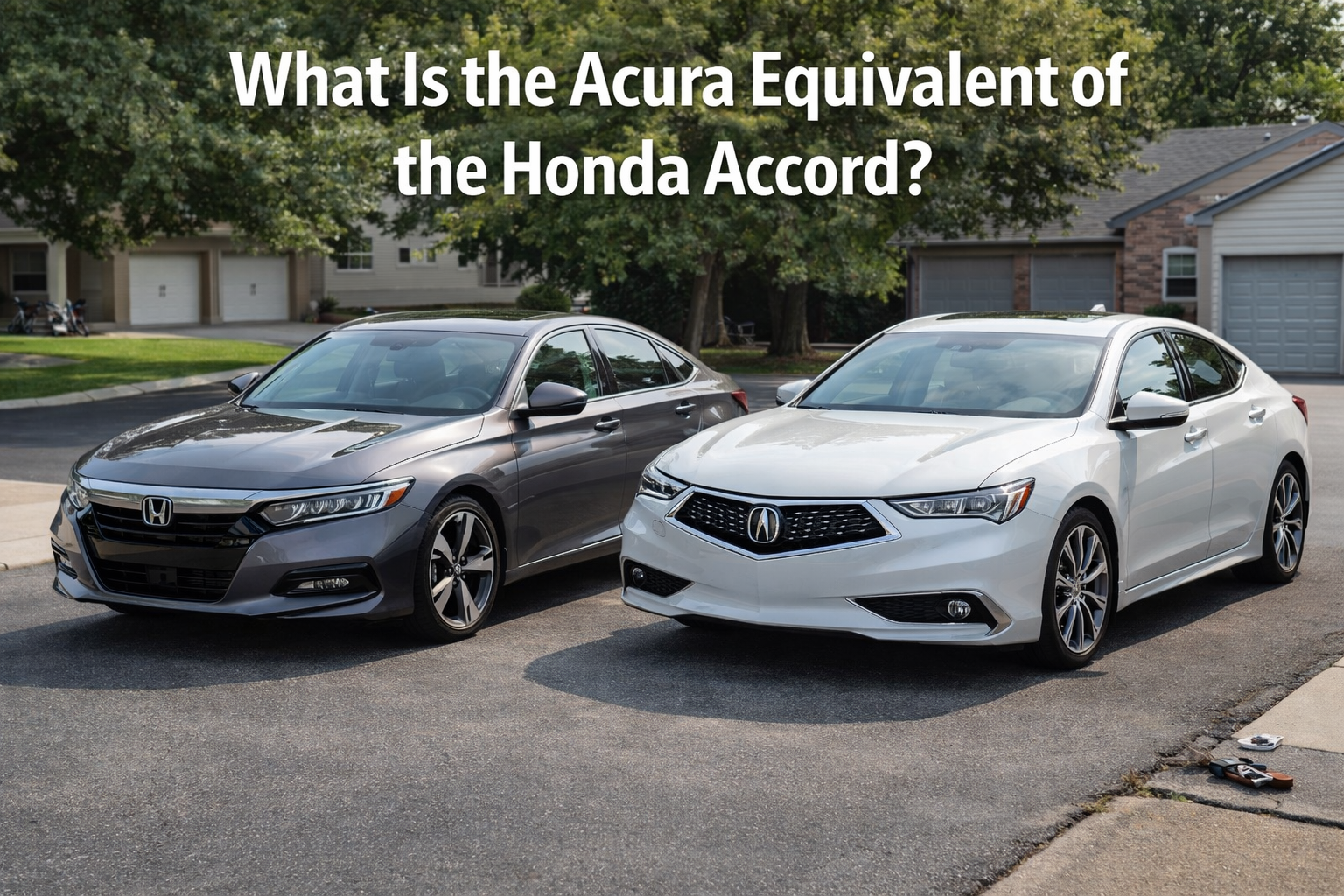 Side by side Honda Accord and Acura TLX showing what is the Acura equivalent of the Honda Accord in a real driveway comparison.