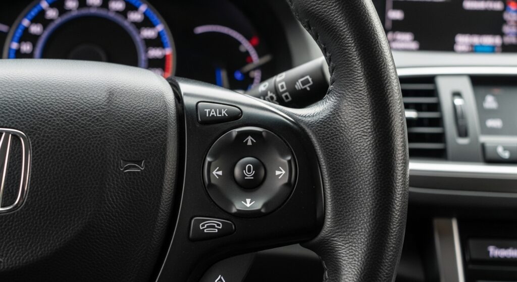 Do 2012 Honda Accords have Bluetooth shown with steering wheel voice command and HandsFreeLink buttons for phone connectivity.