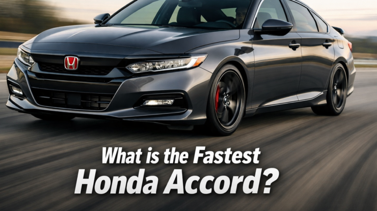 Front three-quarter action shot of a 2018–2022 Honda Accord 2.0T in motion, illustrating What is the Fastest Honda Accord? with track speed blur