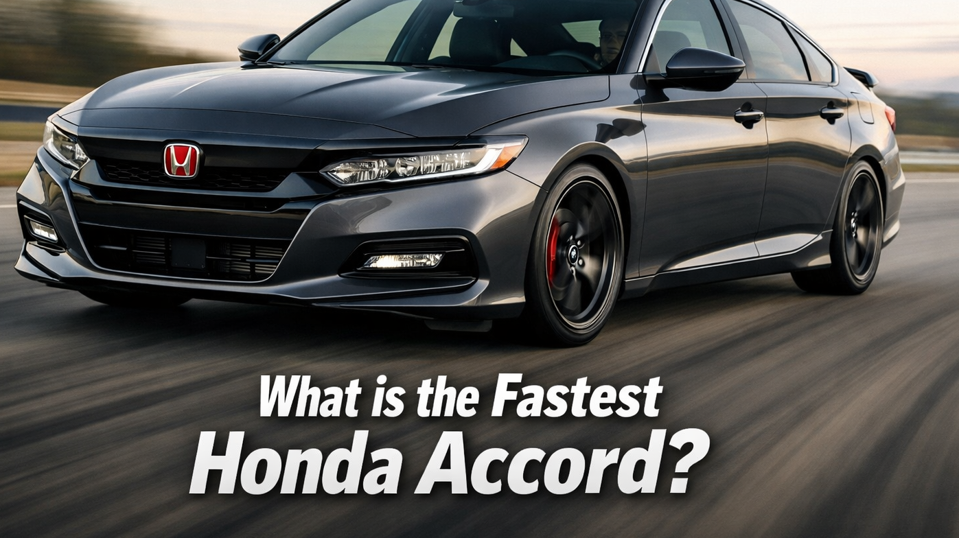 Front three-quarter action shot of a 2018–2022 Honda Accord 2.0T in motion, illustrating What is the Fastest Honda Accord? with track speed blur