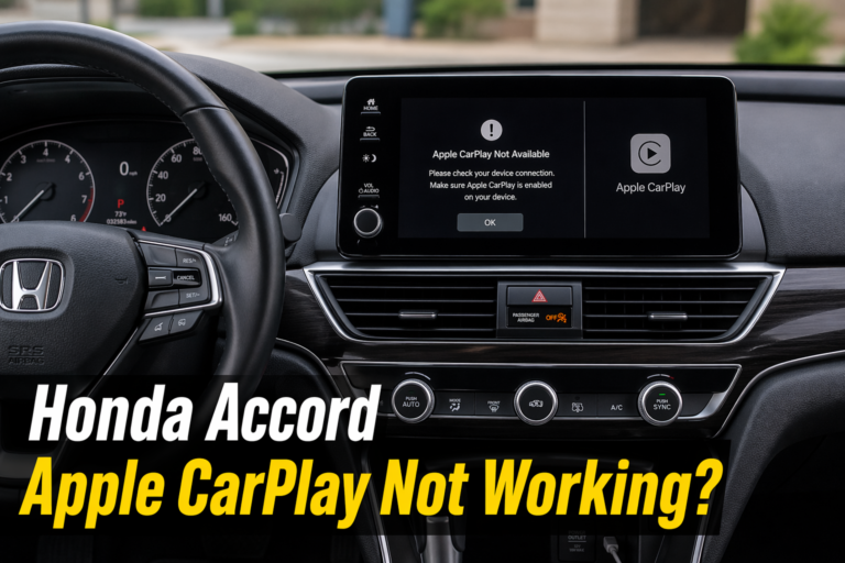 Honda Accord interior infotainment screen showing Apple CarPlay error message, highlighting Honda Accord Apple CarPlay Not Working issue clearly