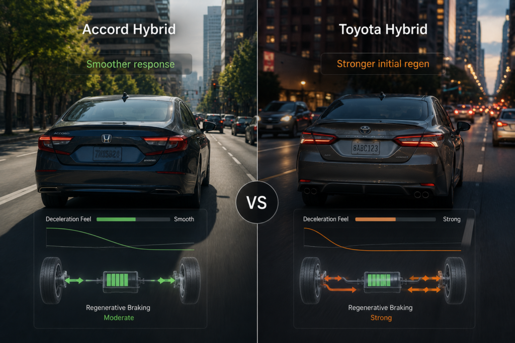 How Regenerative Braking Works in the Accord Hybrid compared with Toyota hybrid regen feel in city driving
