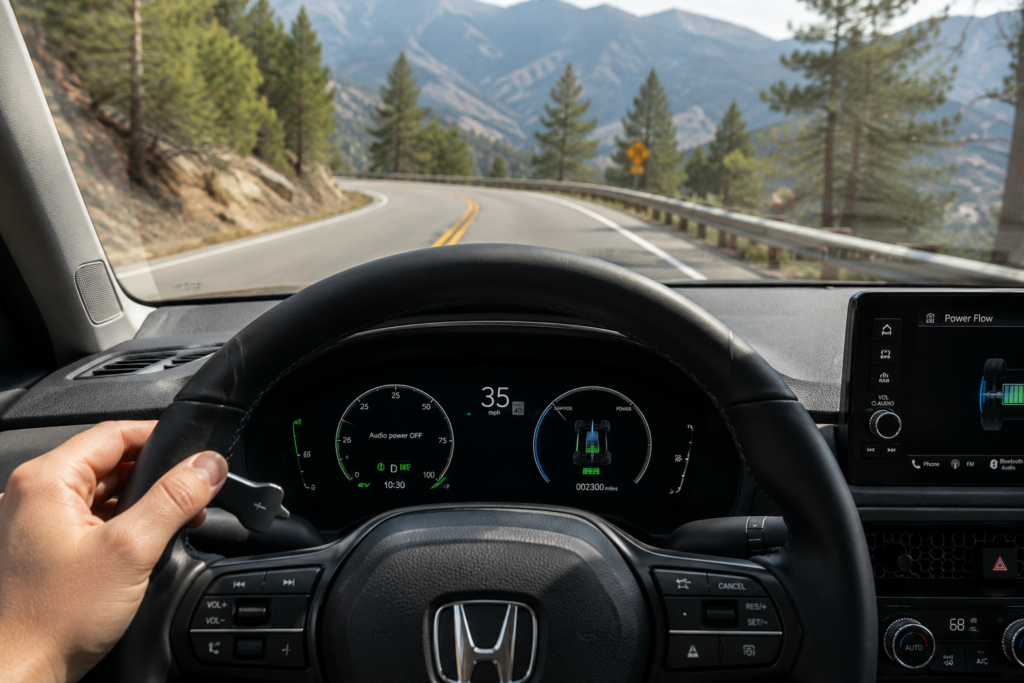 How Regenerative Braking Works in the Accord Hybrid using regen paddles on a downhill mountain road drive
