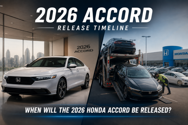 2026 Honda Accord arriving at dealerships with showroom and delivery scene showing when the 2026 Honda Accord be released